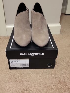 Karl Lagerfeld Taupe Suede Ankle Booties with Side Zip